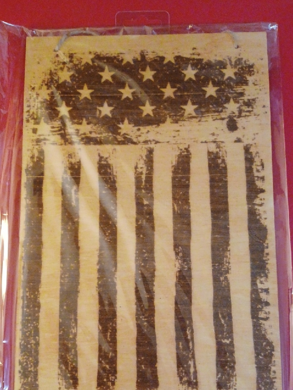 8x10 Distressed Wooden American Flag Wall Sign - Black on Natural